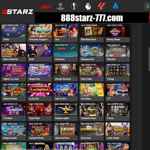 Sélection de jeux de casino sur 888starz